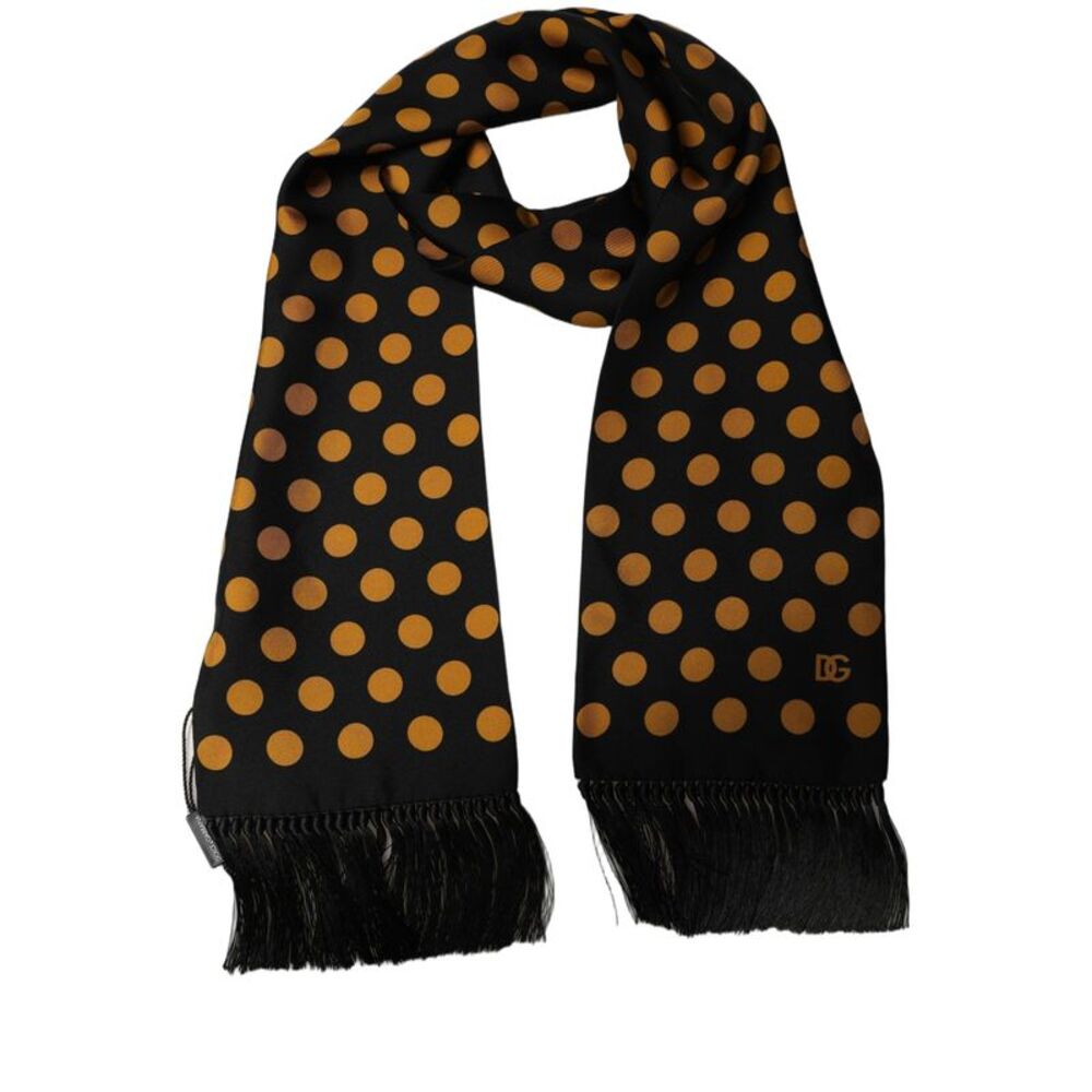 Dolce & Gabbana Men Black Orange Polka Dot Fringed Lace Stole Men's Scarf